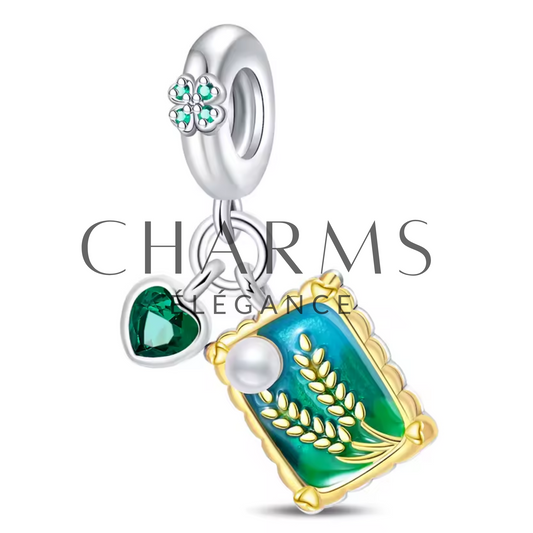 Charm Tableau avec Blé et Cœur Vert – Abondance et Espoir - Charms Élégance