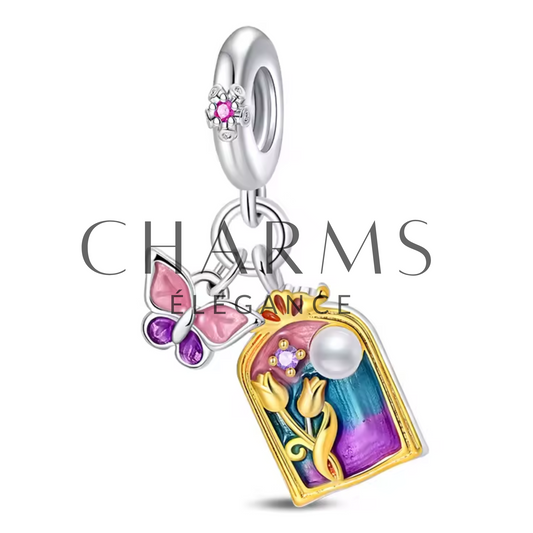Charm Tableau avec Tulipes & Papillon – Douceur et Renouveau - Charms Élégance