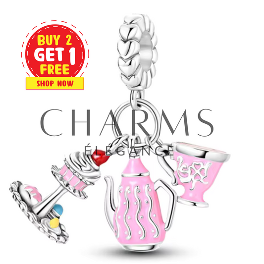 Charm Théière avec Petits Gâteaux - Charms Élégance