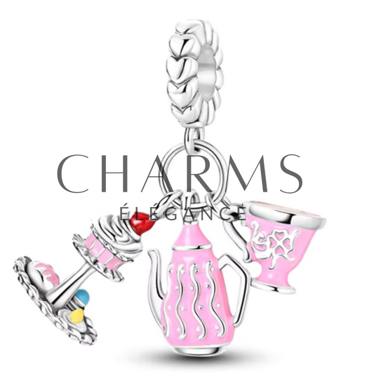 Charm Théière avec Petits Gâteaux - Charms Élégance
