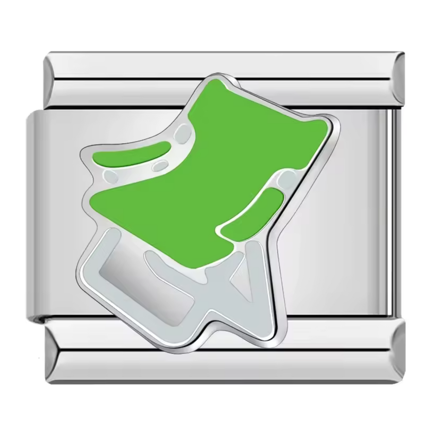 Ce charm italien en acier inoxydable argenté représente une chaise de plage verte, parfaite pour évoquer des moments de détente et des vacances ensoleillées. Avec ses détails soigneusement réalisés et sa touche de couleur vive, il apporte une note estivale et rafraîchissante à votre bracelet. Facile à fixer, il s’adapte parfaitement à nos bracelets composés de 17 maillons extensibles et réglables, convenant à toutes les tailles de poignet.