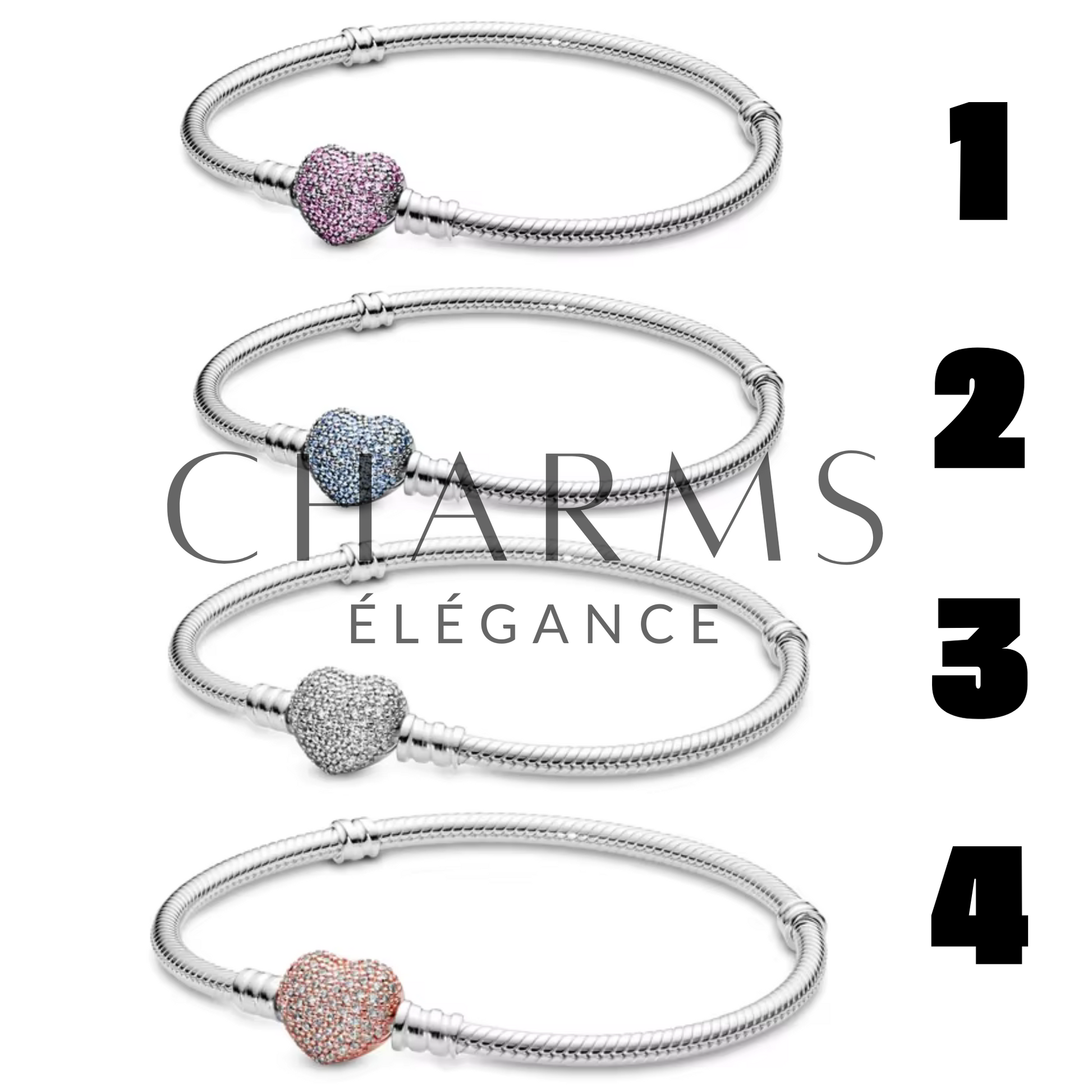 Bracelet Cœur à Strass – Rose, Bleu, Argenté ou Doré - Charms Élégance