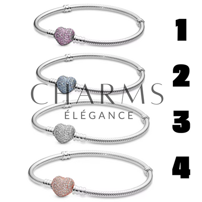 Bracelet Cœur à Strass – Rose, Bleu, Argenté ou Doré - Charms Élégance