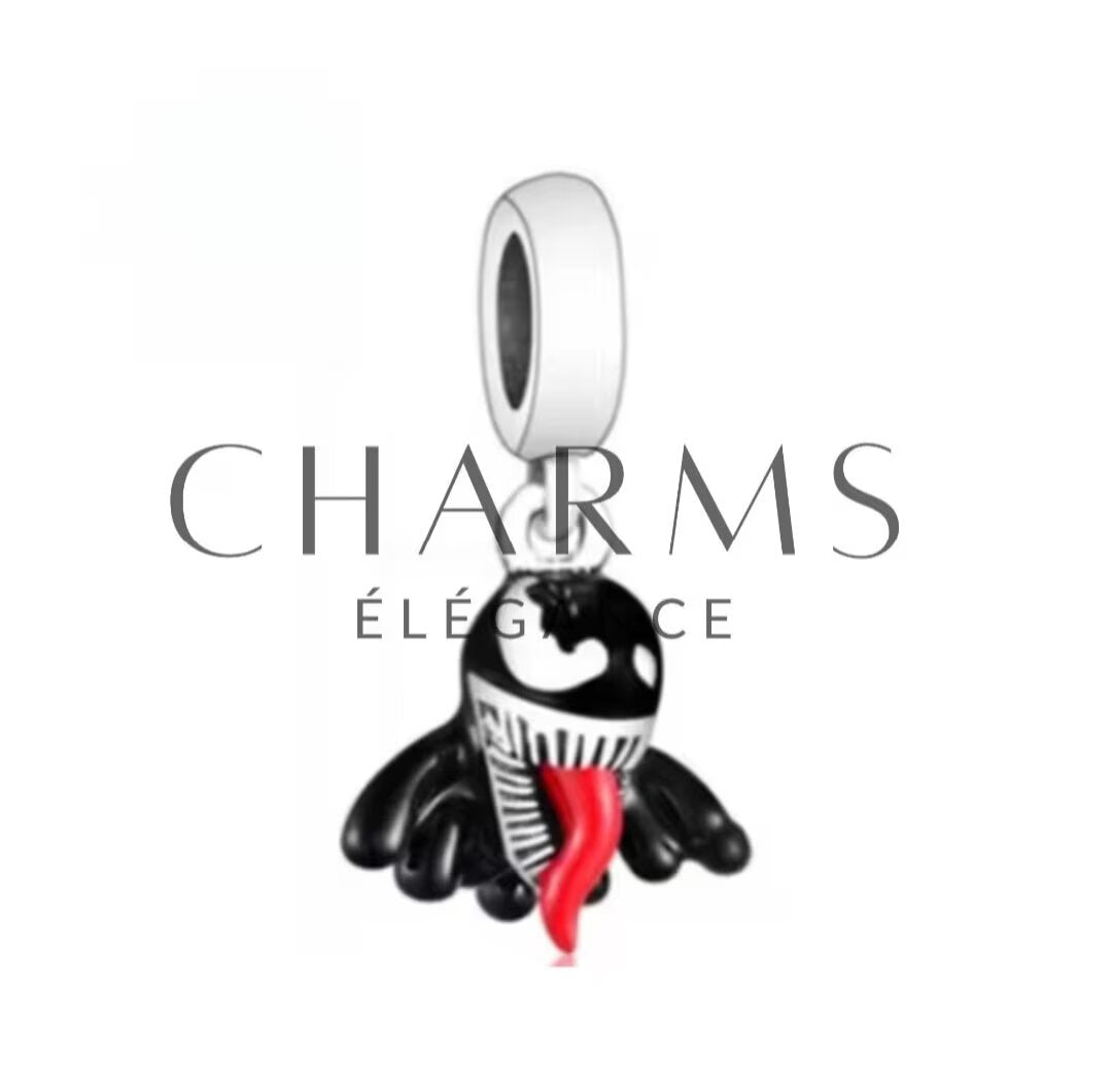 Charm pendentif Venom Marvel en argent S925. Design effrayant du symbiote Venom avec sourire sinistre et langue menaçante. Parfait pour les fans de Marvel et les personnages puissants. Compatible avec les bracelets Pandora.