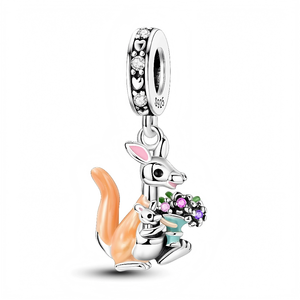 Charm Pendentif - Maman Kangourou et Bébé Bouquet