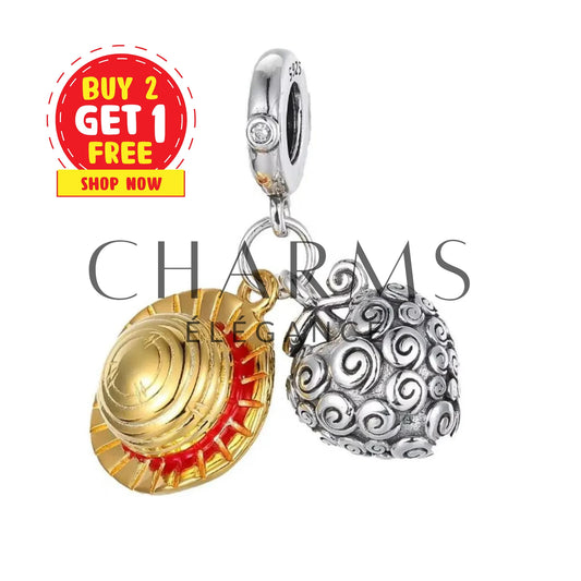 Charm Pendentif Fruit du Démon – One Piece en argent sterling S925. Détail vibrant du fruit mystérieux conférant des pouvoirs aux utilisateurs. Compatible avec bracelets Pandora.