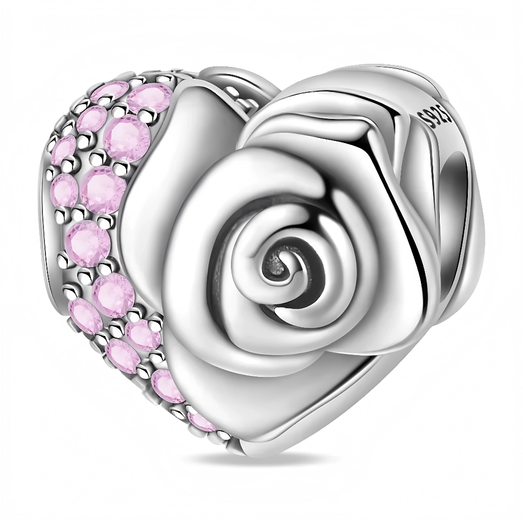 Charm - Rose en Fleurs et Cristaux Roses