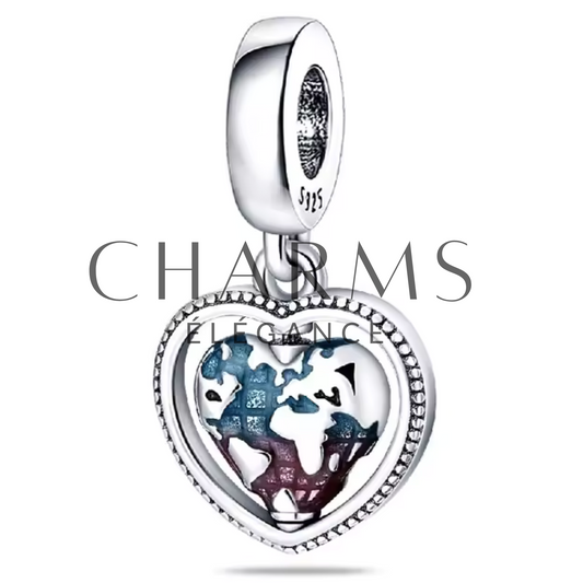 Charm - Cœur avec Carte du Monde - Charms Élégance