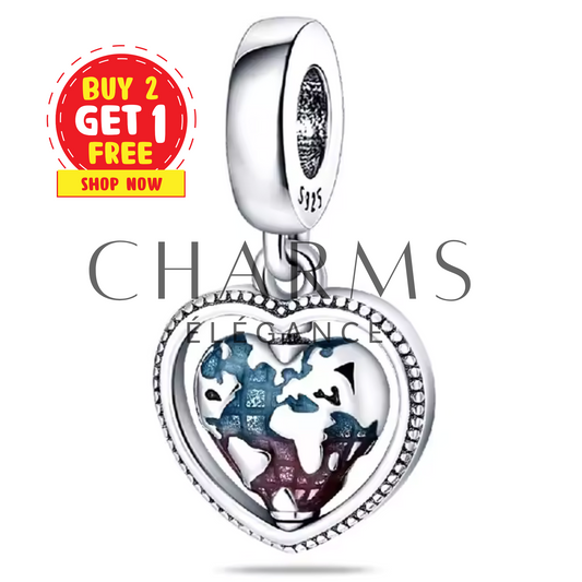 Charm - Cœur avec Carte du Monde - Charms Élégance