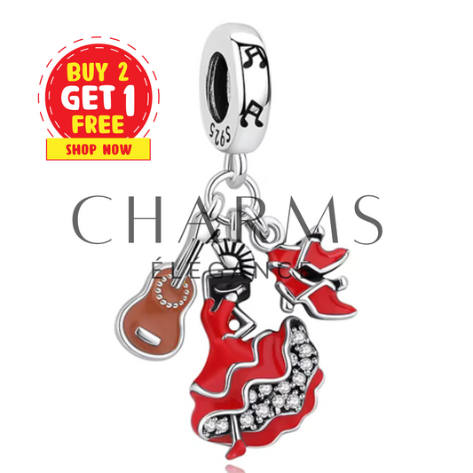 Charm Danseuse Espagnole avec Guitare et Chaussures - Charms Élégance