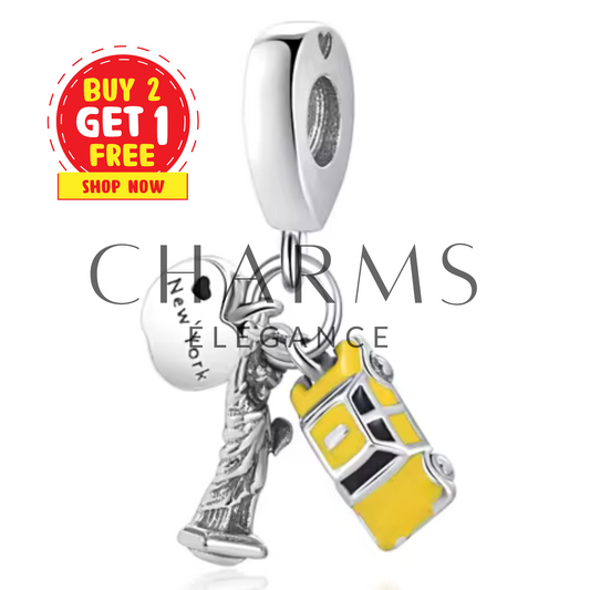 Charm Taxi Jaune, Statue de la Liberté et Pomme - Charms Élégance