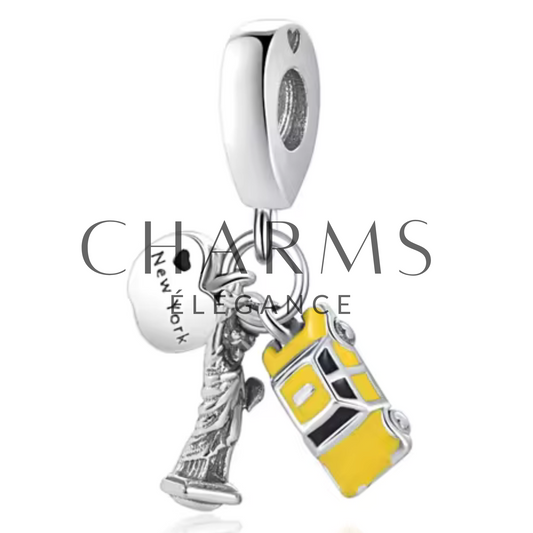 Charm Taxi Jaune, Statue de la Liberté et Pomme - Charms Élégance